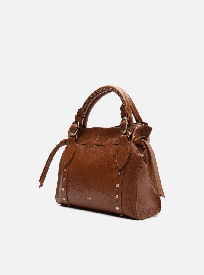 Bolsa Tote Marrom Couro Média Rebites