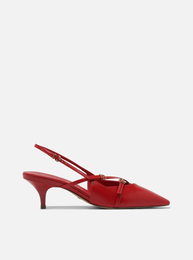 Scarpin Vermelho Couro Salto Médio Slingback Amélia