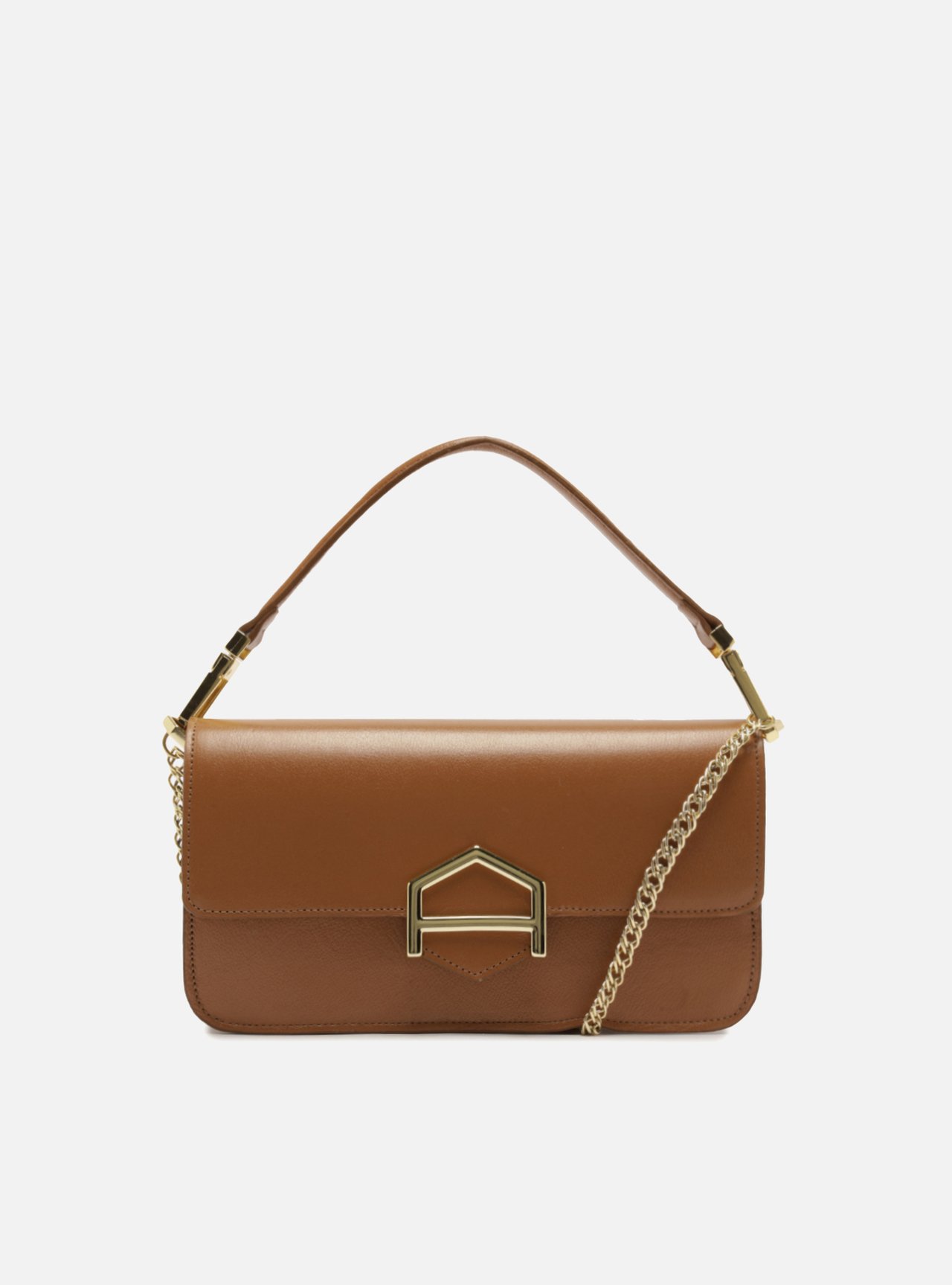 Bolsa Média Marrom Couro Fecho Metálico Corrente — foto 1
