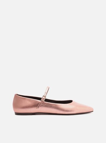 Sapatilha Rosa Metal Couro Bico Quadrado Charlotte