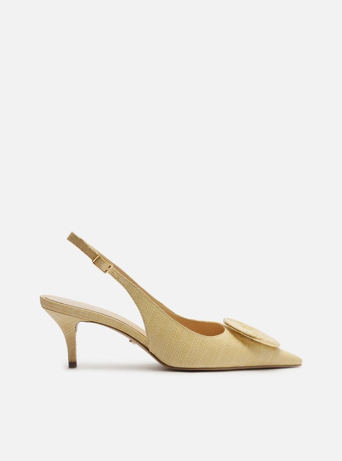 Scarpin Bege Ráfia Slingback Circle