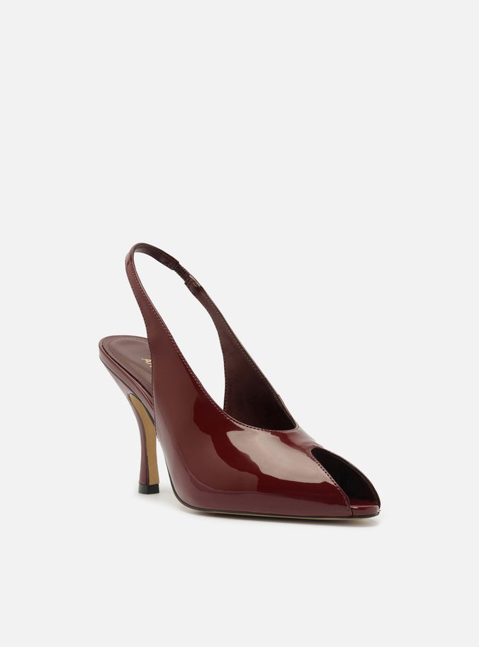 Peep Toe Vinho Verniz Salto Alto Slingback