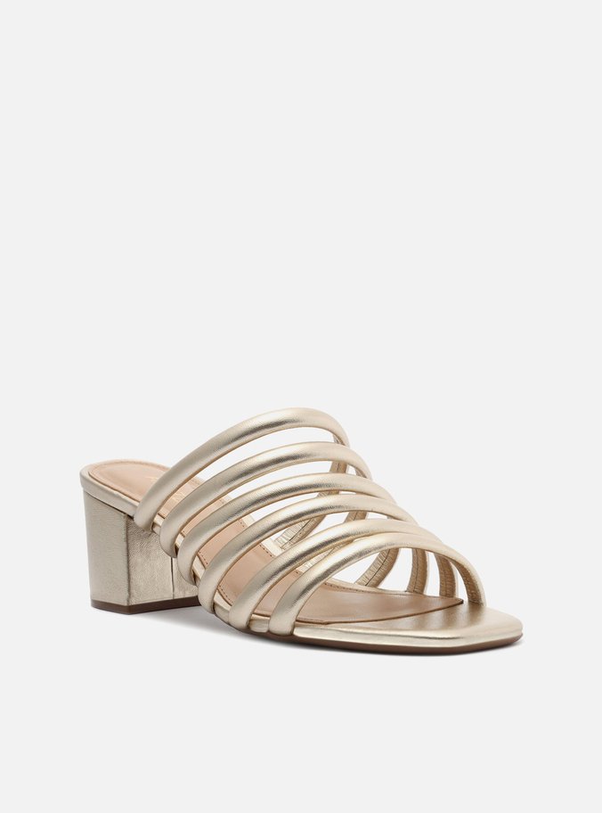 Mule Dourada Bloco Bico Quadrado Tiras