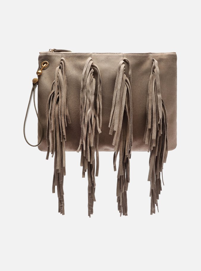 Bolsa Tiracolo Cinza Suede Grande Franjas