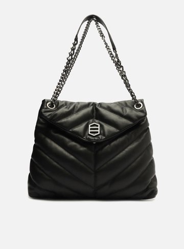 Bolsa Tiracolo Preta Couro Matelassê Grande