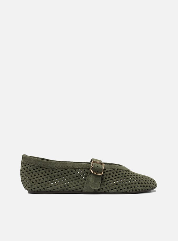 Sapatilha Verde Suede Vazada Bico Redondo