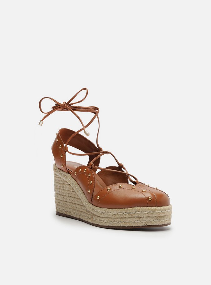 Espadrille Marrom Couro Salto Alto Amarração