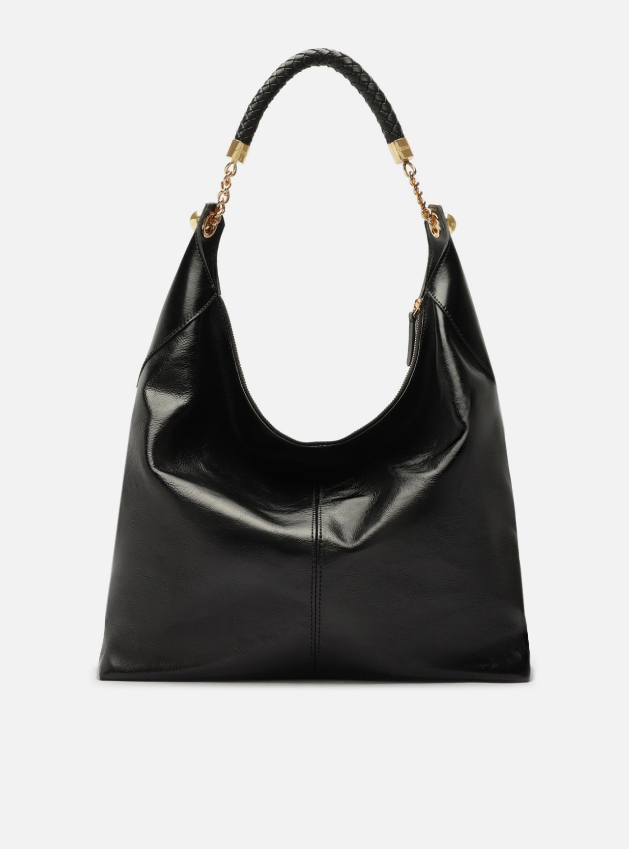 Bolsa Hobo Preta Couro Grande Alça Metais — foto 3