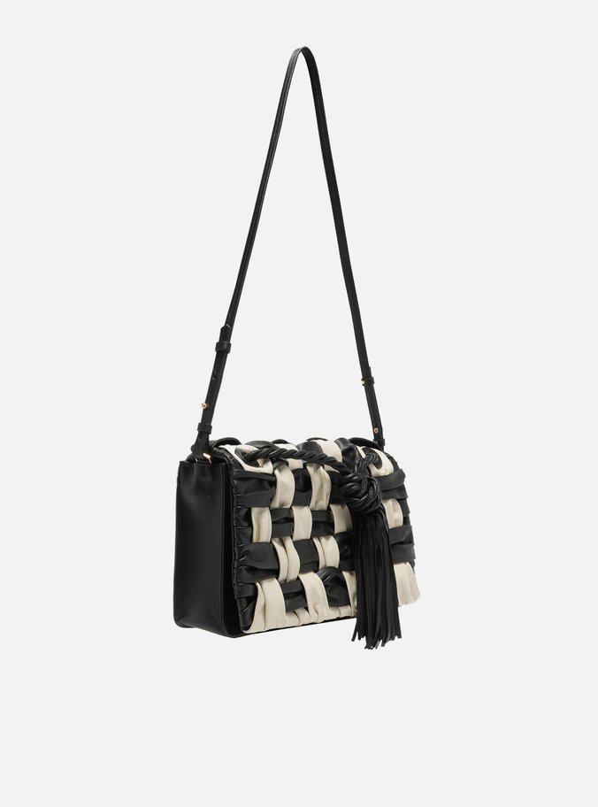 Bolsa Tiracolo Preta Couro Grande Tressê Bicolor
