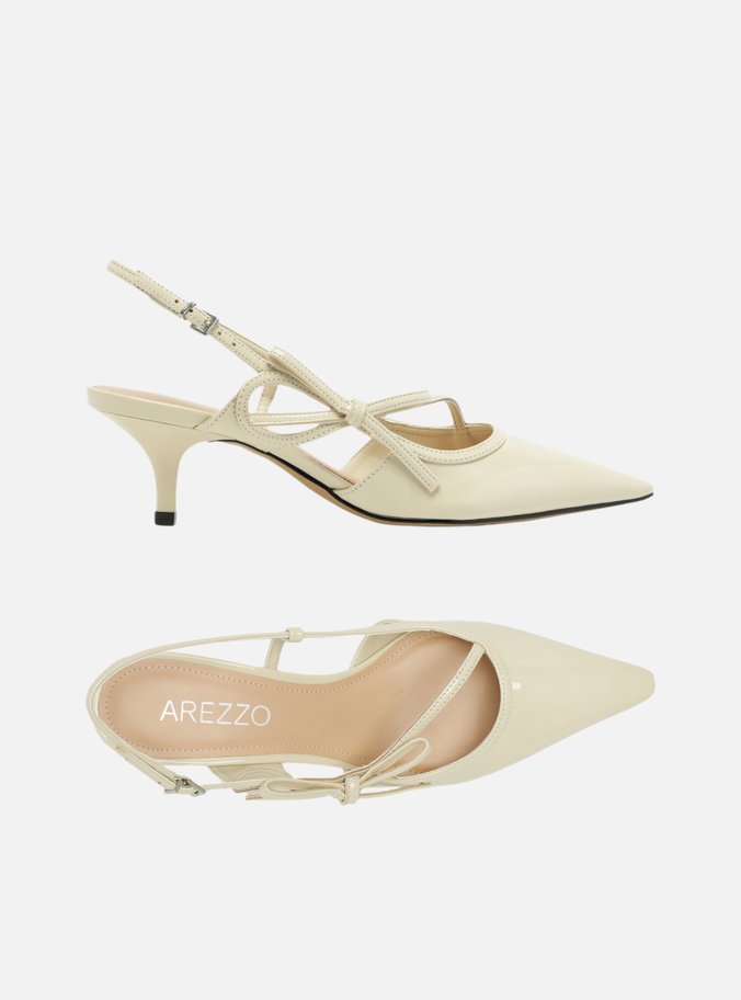 Scarpin Branco Salto Fino Slingback Laço