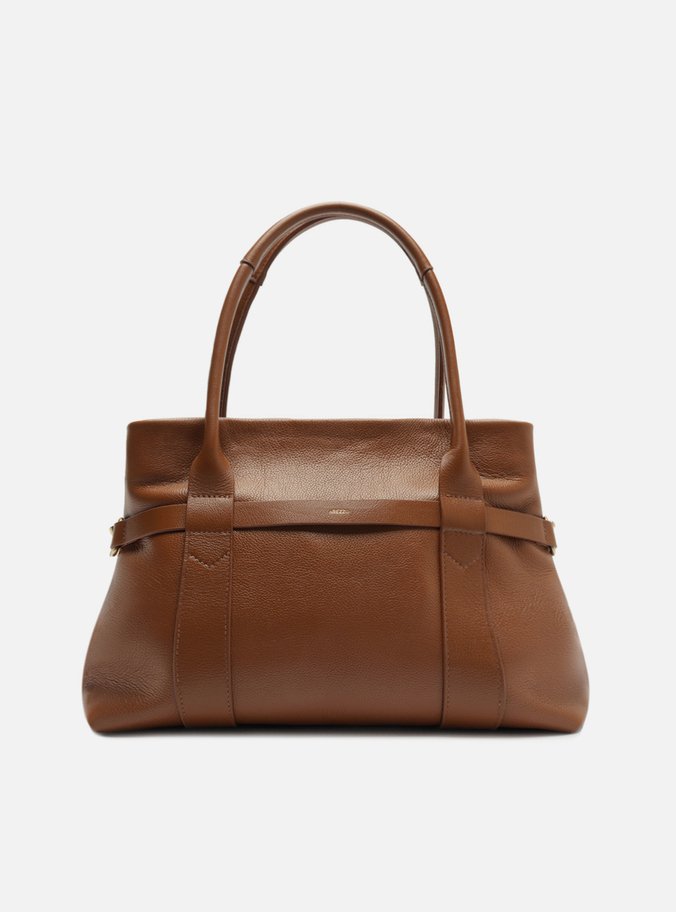Bolsa Tote Marrom Couro Grande Metais