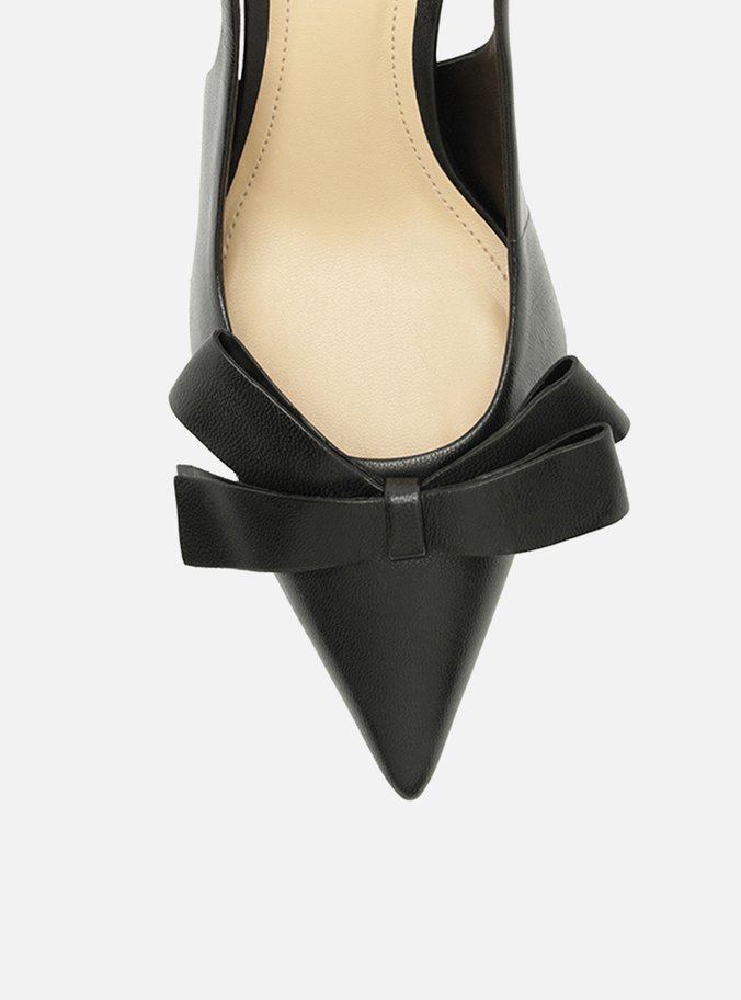 Scarpin Preto Couro Slingback Laço Lateral