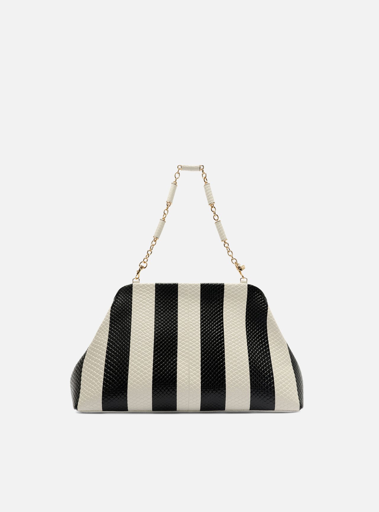 Bolsa Clutch Listras Couro Média Snake Corrente — foto 3
