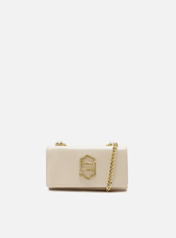 Bolsa Tiracolo Off White Couro Pequena Metal Dourado