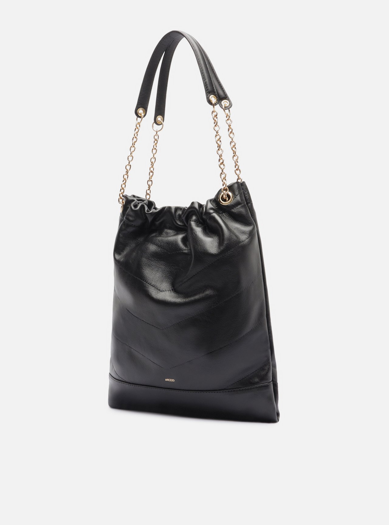 Bolsa Hobo Preta Couro Média Corrente Dourada — foto 2