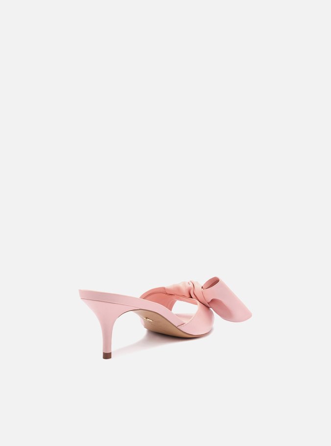 Sandália Rosa Couro Salto Fino Maxi Laço