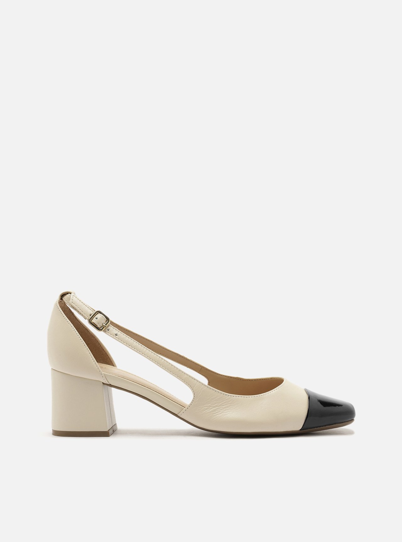 Scarpin Off-White Couro Cap Toe Aberto — foto 1