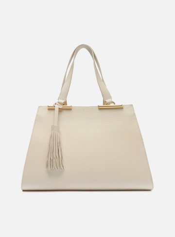 Bolsa Shopping Branca Couro Grande Metal Barbicacho