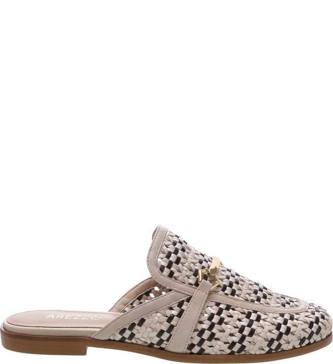 Mule Rasteira Tressê Off White E Preto