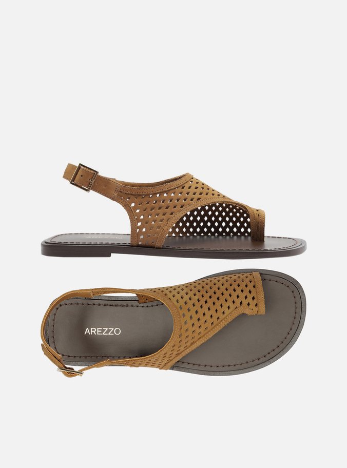 Rasteira Marrom Suede Cabedal Vazado Fivela