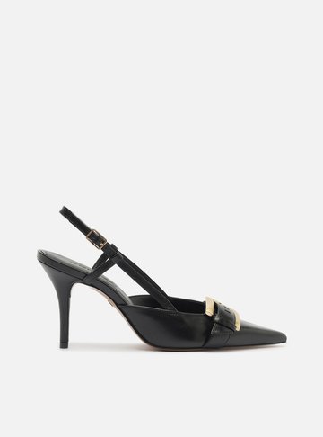 Arezzo — Scarpin Preto Couro Salto Fino Fivela Slingback