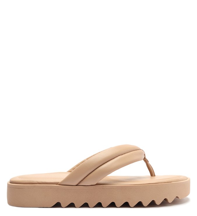 Chinelo Bege Couro Flatform Tratorado