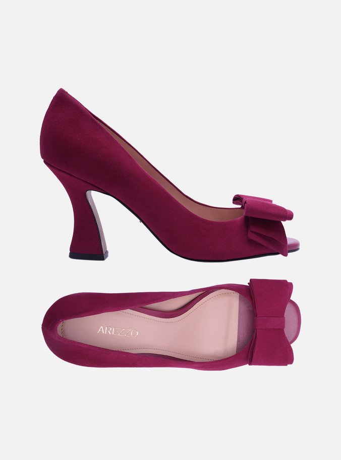 Peep Toe Rosa Camurça Salto Médio Laço
