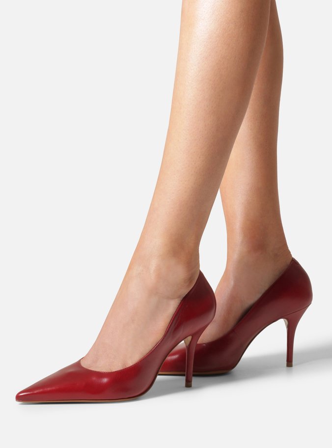 Scarpin Vermelho Couro Salto Fino Verniz