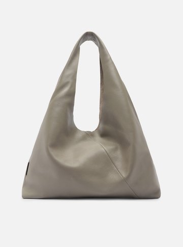 Bolsa Hobo Cinza Couro Grande Pouch