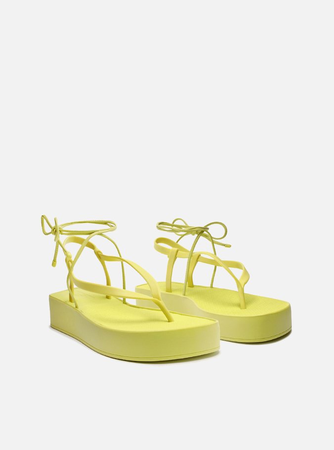 Sandália Amarela Flatform Amarração Bela