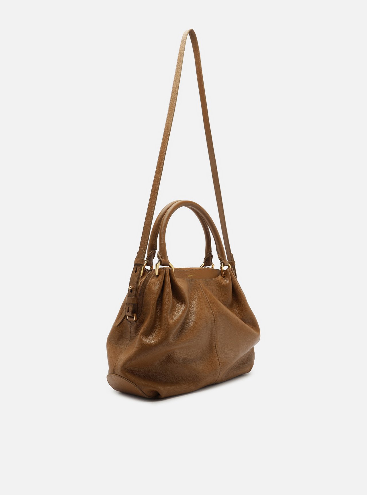 Bolsa Tote Marrom Couro Grande Franzida — foto 5