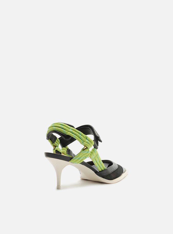 Scarpin Verde Tela Salto Baixo Slingback Cordão