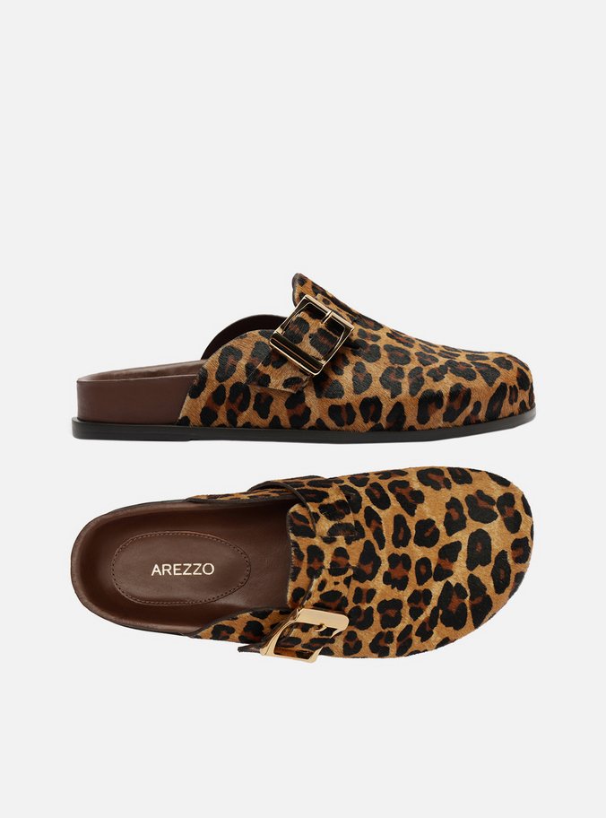 Clog Sabot Pelo Leopard Print Rasteira Fivela