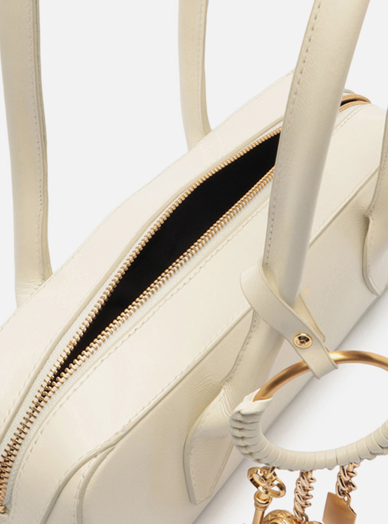Bolsa Shoulder Branca Couro Média Metais — foto 4