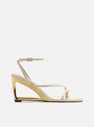 Sandália Off White Couro Salto Geométrico Tiras