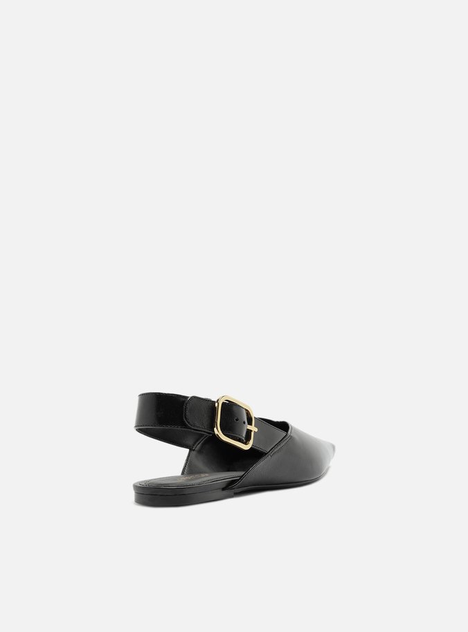 Sapatilha Preta Couro Slingback Fivela