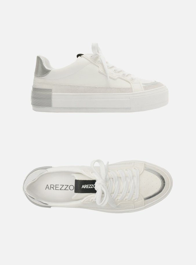 Tênis Branco Flatform Amarração Prata