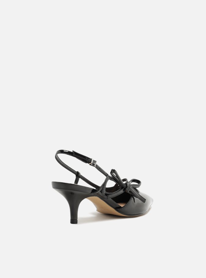 Scarpin Preto Salto Fino Slingback Laço