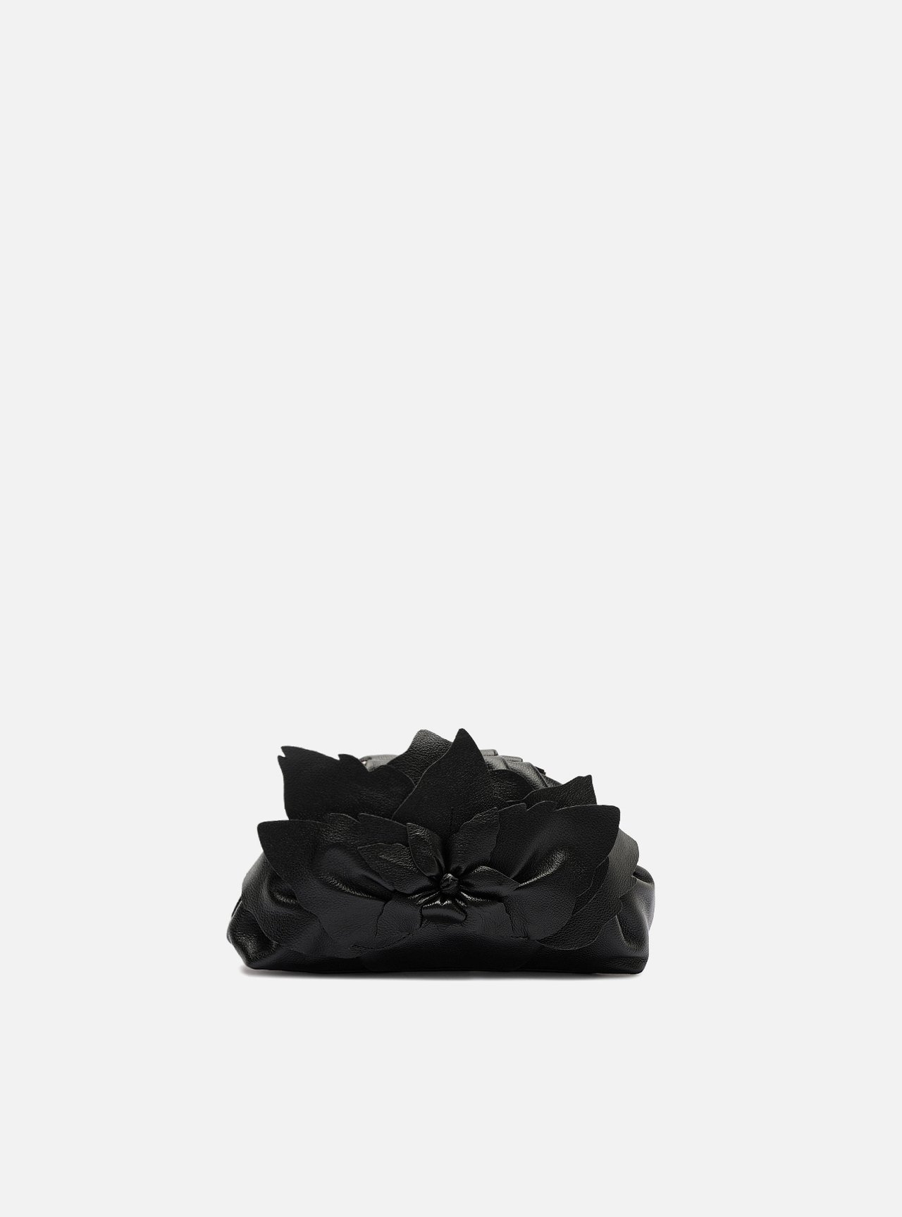 Bolsa Clutch Preta Couro Pequena Flor Corrente — foto 1
