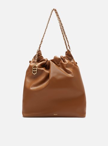 Bolsa Hobo Marrom Couro Grande Alça Corrente