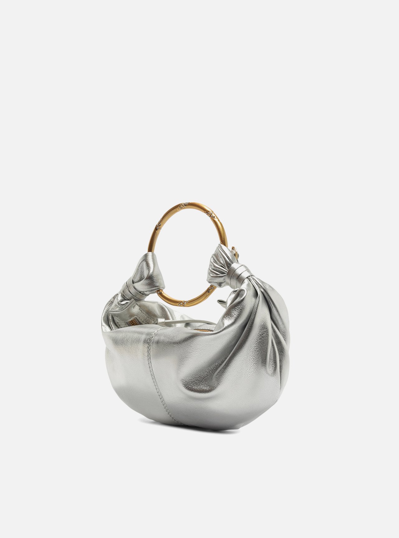 Bolsa Tiracolo Prata Couro Pequena Argola — foto 2