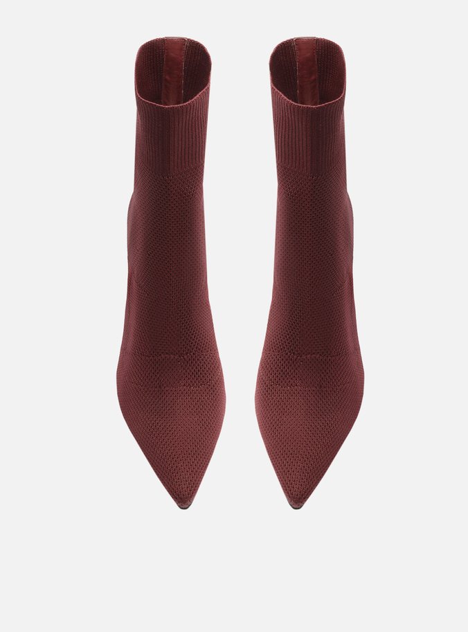 Bota Vermelha Knit Cano Médio Salto Alto