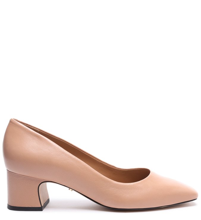 Scarpin Couro Salto Bloco Nude