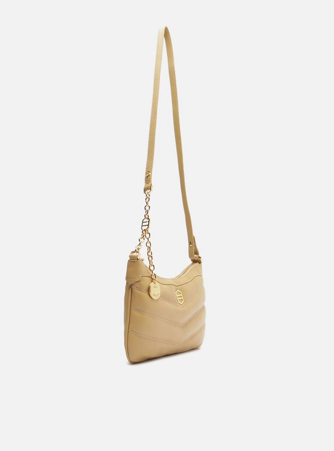 Bolsa Tiracolo Bege Couro Média Costuras
