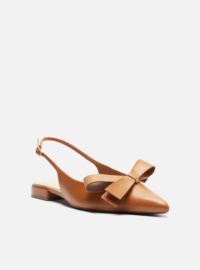 Sapatilha Marrom Couro Slingback Laço Lateral