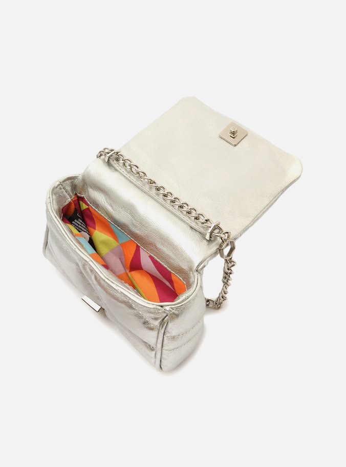 Bolsa Tiracolo Prateada Couro