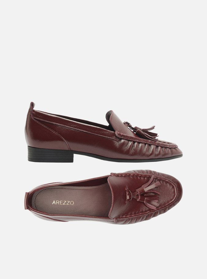 Mocassim Vinho Couro Bico Redondo Barbicacho