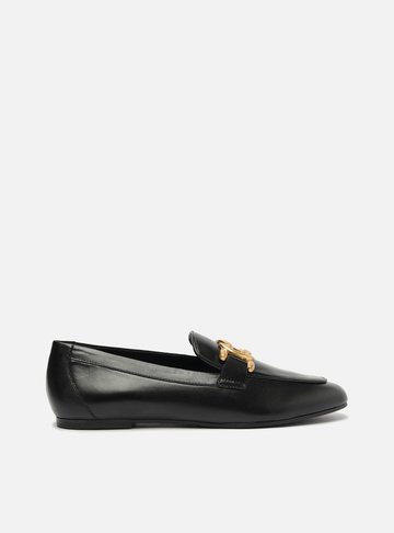 Mocassim Preto Couro Metal Trança