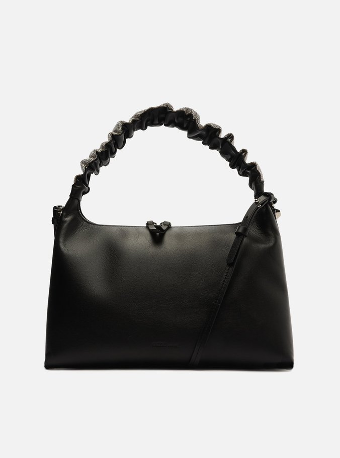 Tiracolo Preta Couro Agatha Média Strass