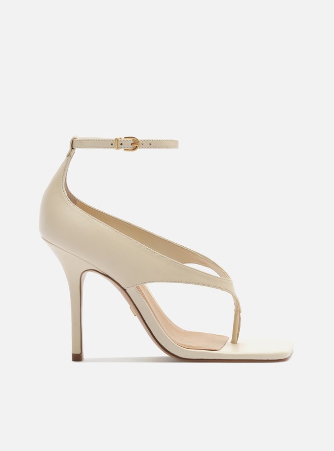 Sandália Off White Couro Salto Alto Thong Fechada